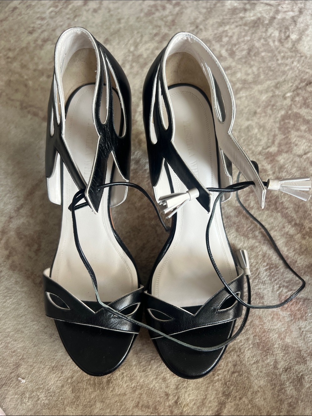 Women's Black and White Cutout Lace-Up Sandals